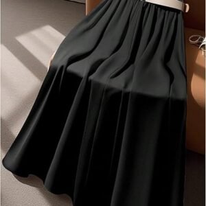GORGLITTER - Saia preta maxi plissada feminina cintura alta rodada elegante elegante trabalho saia longa Pesquisar nesta página - Imagem 1