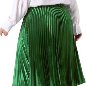 Agnes Orinda Saias plus size para mulheres, saia midi plissada de acordeão metálico com cintura alta elástica - Imagem 3