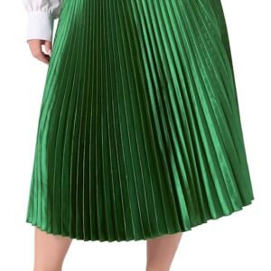 Agnes Orinda Saias plus size para mulheres, saia midi plissada de acordeão metálico com cintura alta elástica - Imagem 2