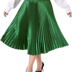 Agnes Orinda Saias plus size para mulheres, saia midi plissada de acordeão metálico com cintura alta elástica - Imagem 1